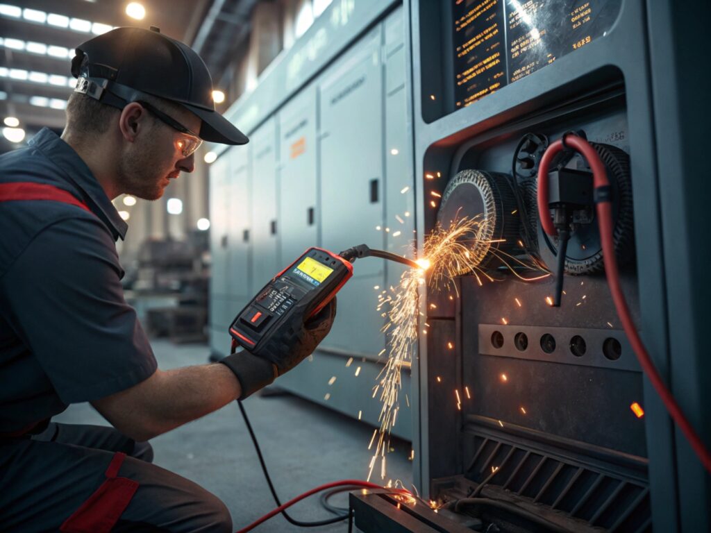 Technician repairing electrical panel